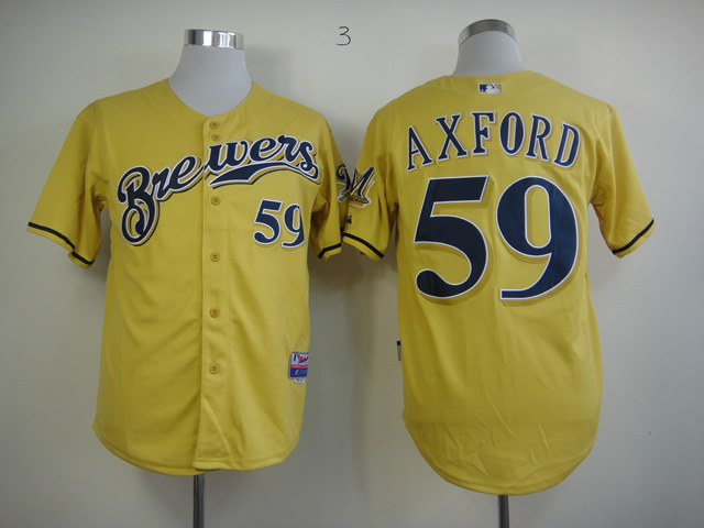 Men Milwaukee Brewers #59 Axford Yellow MLB Jerseys